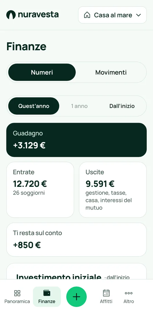Una spesa aggiunta dal telefono: importo, categoria, salva, e i numeri si aggiornano.